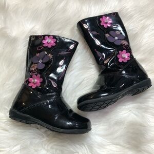 Kenneth Cole Black Patent Leather floral boots size 6